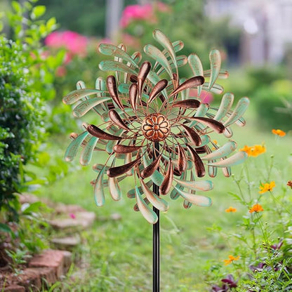 20” Wind Spinners Outdoor,Large Wind Spinner Waterproof,Metal Wind Spinners Double Kinetic Windmill for Yard,Vintage Wind Sculptures & Spinners with 5 Stakes,Pinwheels for Yard and Garden