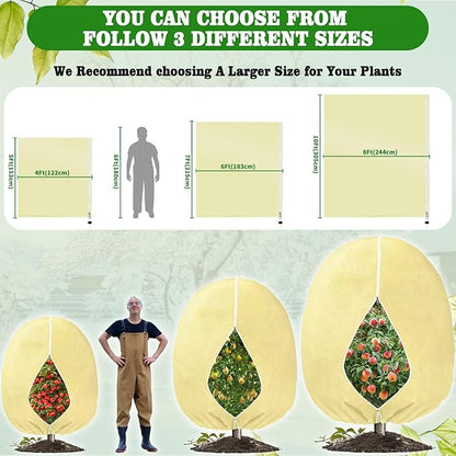 Evoio Plant Covers Freeze Protection 8 x 10 FT 3 oz/yd² Winter Frost Blankets Cloths Fabric Bags with Zipper for Outdoor Plants Tree Shrub Garden Potted Freeze Frost Winterizing Protection (2 Pack)