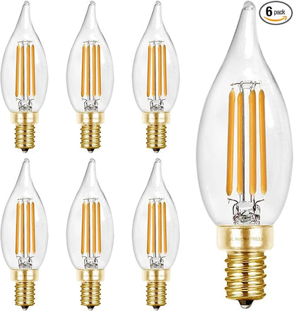 Hizashi LED Candelabra Bulbs 40 watt Equivalent, 90+ CRI Dimmable E12 LED Bulb Flame Tip Candle Bulbs, 4W 450LM 2700K Soft Warm White, CA10 Chandelier Bulbs Candelabra Base, UL Listed - 6 Pack