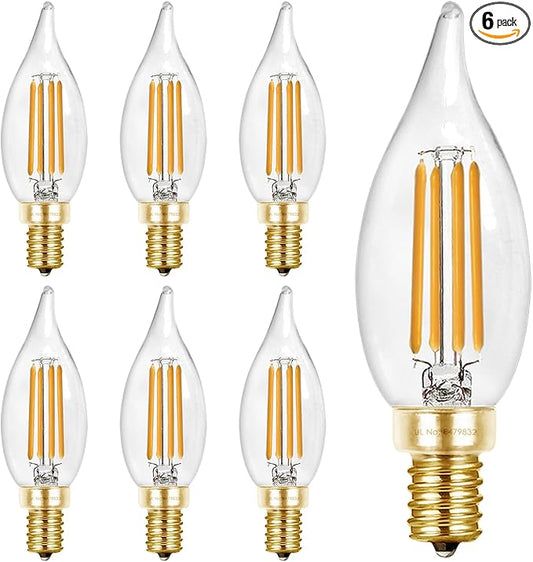 Hizashi LED Candelabra Bulbs 40 watt Equivalent, 90+ CRI Dimmable E12 LED Bulb Flame Tip Candle Bulbs, 4W 450LM 2700K Soft Warm White, CA10 Chandelier Bulbs Candelabra Base, UL Listed - 6 Pack