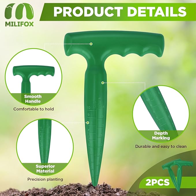 2pcs Seed Planter Tool, 6.9" Dibber Garden Tool, Plastic Seed Dibbler for Planting, Bulb Digger Garden Planter with Handle for Sowing Seeds, Planting, Bulbs, Digging (Green)