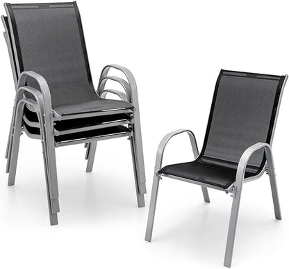 Tangkula Patio Dining Chairs Set of 4, Outdoor Stackable All Weather Heavy Duty Dining Chairs Set with Armrests, Support 330 LBS, for Poolside, Backyard, Garden, Deck, Front Porch (Black)