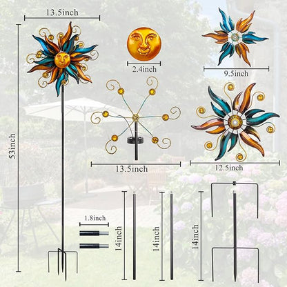 VEWOGARDEN Garden Solar Wind Spinner, Sun Outdoor Metal Wind Sculpture Yard Art Decor for Patio, Lawn & Garden