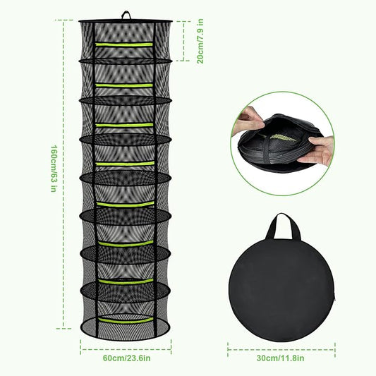 8 Layer Large Capacity Herb Drying Rack, Collapsible Hanging Mesh Net with Green Zipper, Hooks & Bonus Garden Scissors, Bulk Drying for Fresh Herbs, Flowers & Plants – Indoor Outdoor (23.62")