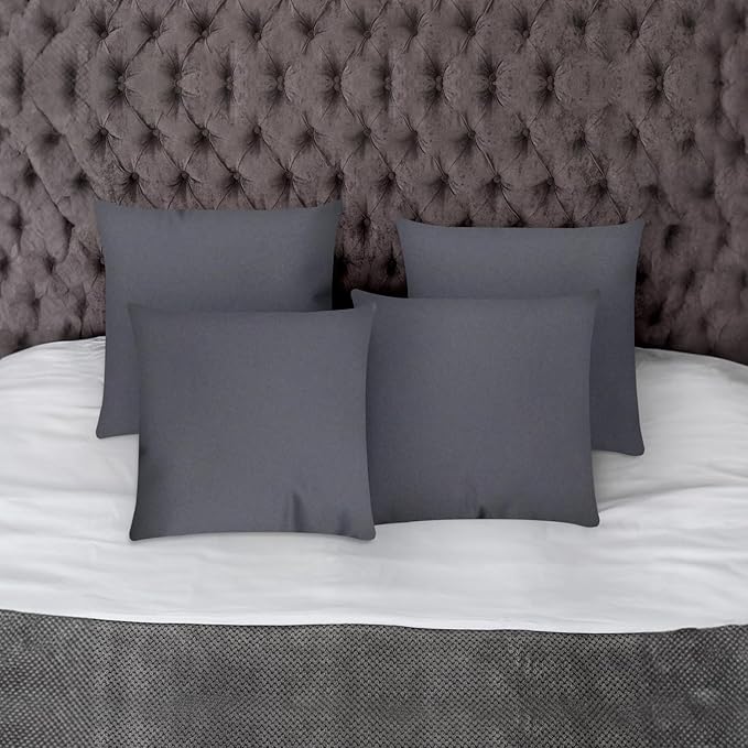 Covers & All Premium Square Throw Pillow Inserts with Covers Set of 4, 16 x 16 Inches Charcoal Gray, Decorative Cushions for Couch Sofa Home Decor Office Travel UV Resistant Waterproof Soft Cushions