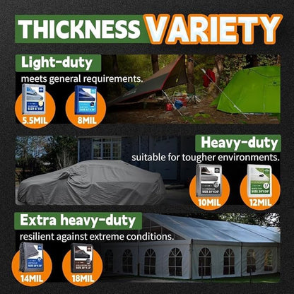 12 Mil Heavy Duty White Tarps 5' X 7', Extra Thick,Durable,Waterproof, UV Resistant, Weatherproof Poly Tarp,with Metal Grommets and Reinforced Edge (Finished Size)-by Raindeway