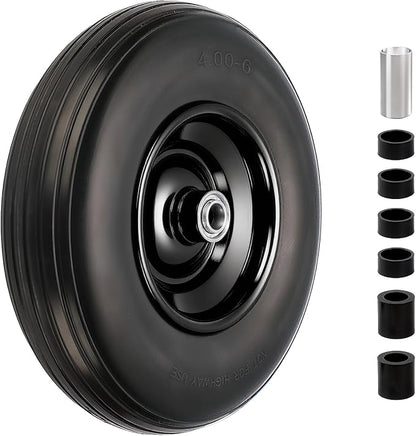 RRQ 4.00-6 Flat Free Tire and Wheel, 13" Solid Wheelbarrow Tire with 1.75" Centered Hub and 3/4" Bearings(Come with 5/8" ID Iron Tube Adapter), for Garden Cart, Trolley, Wheelbarrow Wheel Replacement