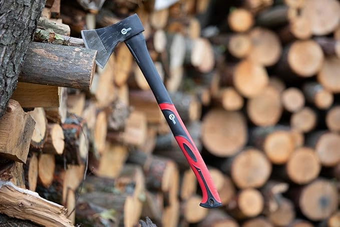 INTERTOOL 24-Inch Chopping Axe | Medium Size Felling Ax for Wood Splitting & Camping | Shock Absorbing Fiberglass Handle with Sheath | HT-0263