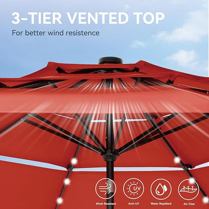 GREEN PARTY 10ft Outdoor Patio Umbrella, Auto-Tilt Market Table Umbrellas with Crank, 8 Sturdy Ribs & 1.5" Pole UV Protection for Garden Deck Backyard Pool