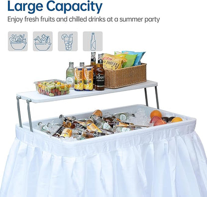 Outdoor Ice Cooler Folding Table, Portable Cooler Table with Removable Matching Skirt, Folding Ice Chest Table with Place Holder White