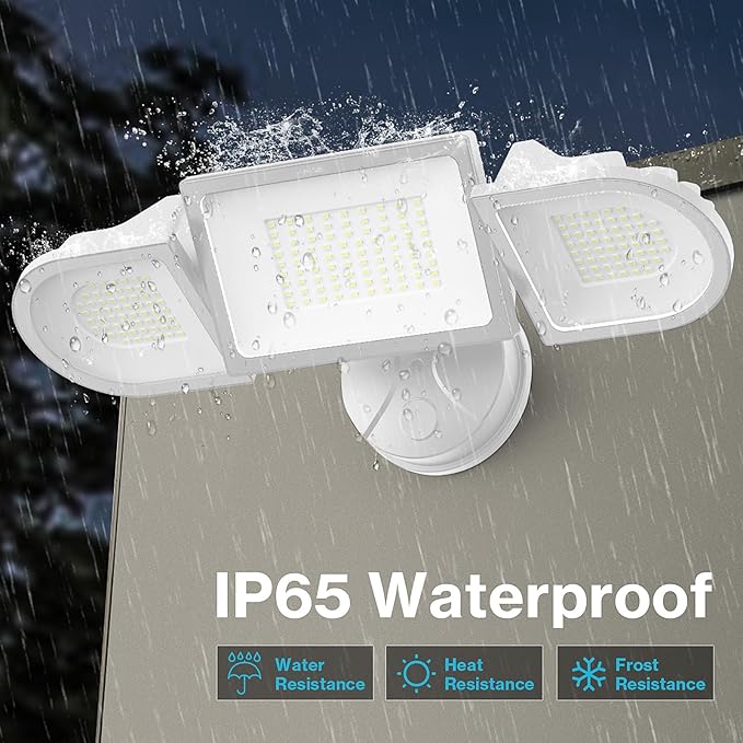 Olafus 130W Flood Lights Outdoor, 13000LM Super Bright LED Flood Light, IP65 Waterprooof Outdoor Flood Light Fixture, 3 Adjustable Heads, 6500K Exterior Security Lights for Yard, Garage, White