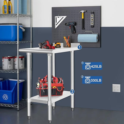 HARDURA Stainless Steel Commercial Work Table Prep Work Metal Table 30×18 Inches with Undershelf and 2" Backsplash Heavy Duty NSF 430 for Kitchen Food Prep