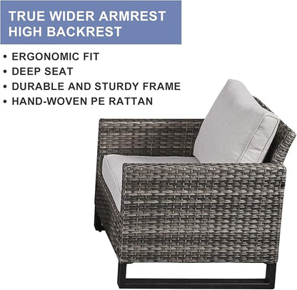 HUMMUH 5 Piece Patio Furniture Set,PE Wicker Patio Swivel Rocker Chairs Outdoor Chairs Set of 2 with Side Table for Porch,Garden,Backyard