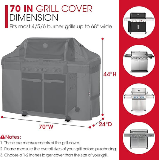 Unicook Large Gas Grill Cover 70 Inch, Outdoor Heavy Duty Waterproof BBQ Cover, Fade Resistant Patio Barbecue Protector, All Weather Protection for Backyard Grills, Gray