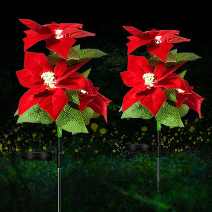 Aolyty Solar Garden Lights, IP65 Waterproof Solar Flowers Lights Landscape Lighting Simulation Poinsettia LED Light for Pathway, Garden, Patio, Yard, Lawn Outdoor Decorative (2 Pack)
