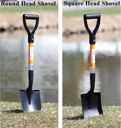 Round Shovel (1 Pack) and Square Shovel (1 Pack), 27 Inches in Length with D-Cup Mini Handle Shovels, Sturdy Build and Easy to use, Firm and Comfortable Durable Handle, Built to Last