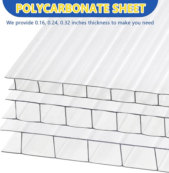 Polycarbonate Greenhouse Panels, Twin-Wall Polycarbonates Sheet, Clear Polycarbonate Panels for Greenhouse,Outdoor Garden, Plant Stand Roof (47.2''H x 23.6''W x 0.16''T, 24)