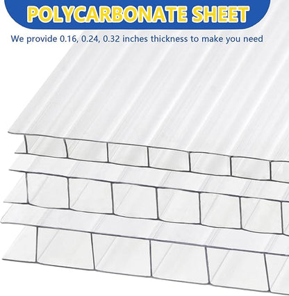 Polycarbonate Greenhouse Panels, Twin-Wall Polycarbonates Sheet, Clear Polycarbonate Panels for Greenhouse,Outdoor Garden, Plant Stand Roof (47.2''H x 23.6''W x 0.24''T, 14)