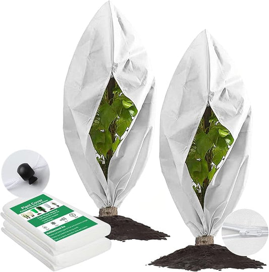 3 Pcs Large Plant Covers Freeze Protection 47.5" X 71.2" ,Reusable Winter Cold Weather Frost Blankets for Outdoor Plants with Drawstring and Zipper,Outdoor Tree Jackets (White, 2 Pack XL-78.5" x94.5")