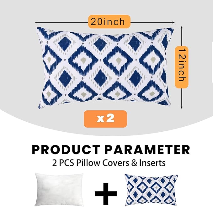 idee-home Outdoor Pillows with Inserts Included, Patio Outside Lumbar Pillows Waterproof Set of 2, 12 x 20 inch