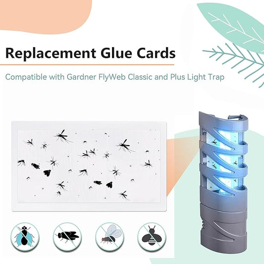 Qualirey 40 Pack Replacement Fly Glue Boards, Compatible with Gardner FlyWeb Fly Classic and Plus Light Trap, Sticky Cards Fly Traps for Indoors, Trap Fruit Flies, Mosquitoes, Gnats