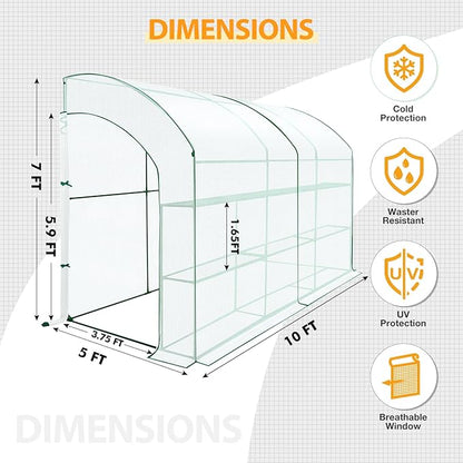 EAGLE PEAK 3 Tier Lean to Portable Greenhouse, Heavy-Duty Indoor & Outdoor Garden with Wire Shelves, 2 Roll-Up Zipper Doors, Easy Assembly, 120"x60"x84" Clear/White PE Cover
