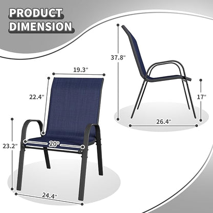 Patio Dining Chairs Set of 2, Stackable Dining Chairs High Back, Breathable Seat Fabric and Alloy Steel Frame Fit Backyard, Porch, Lawn，Poolside (Blue)