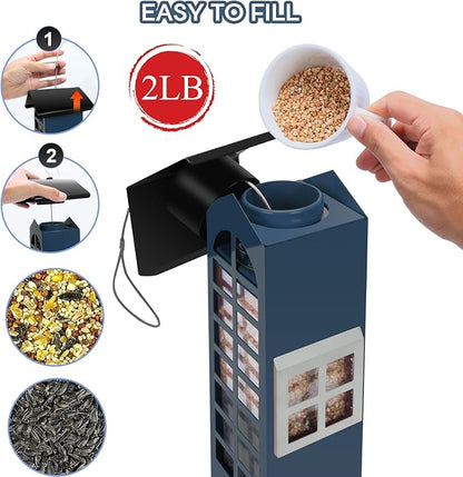 Squirrel Proof Bird Feeder,Mesh Metal Bird Feeders for Outdoors Hanging,2LB Large Capacity, Gravity Protection Squirrel Proof Wild Bird Feeders with Finch Cardinal Chickadee (Blue)