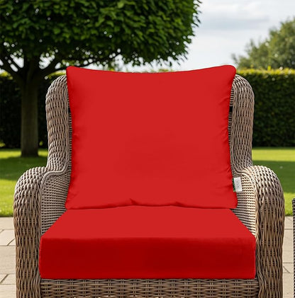 RSH DECOR: Deep Seating Cushion with Pillow Back | 24” x 27” Seat | All-Weather Spun Fabric | Water and Fade-Resistant | Outdoor Chair Cushion Set for Patio Furniture | Red