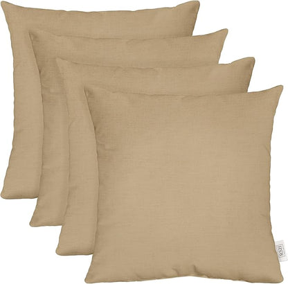 RSH DECOR: Sunbrella Square Throw Pillows Set of 4 | 24" x 24" | Water and Fade-Resistant Performance Fabric | Outdoor Pillow Covers with Down-Alternative Inserts | Canvas Heather Beige