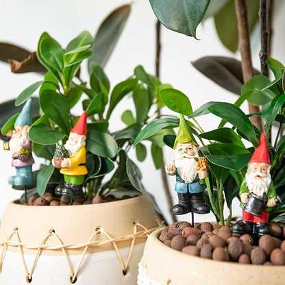Gnomes Garden Stakes 1.4 Inch Plant Decorations for Pots Indoor Outdoor 4 Pack Miniature Gnomes Decorations for Yard Mini Gnome