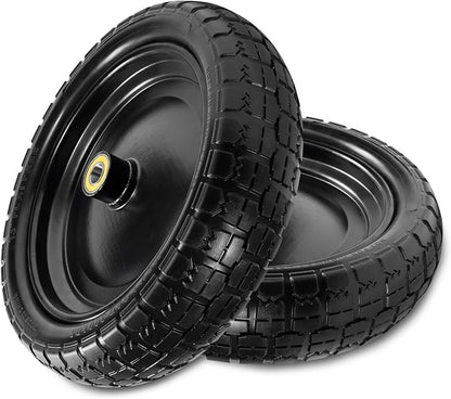 13" Tire Compatible with Gorilla Cart, 4.00-6 Flat Free Solid Tire and Wheel (Solid Polyurethane) for Wagon,Wheelbarrow,Yard Trailers-5/8" Bearings,Offset Hub 2.1" (2 Pack)