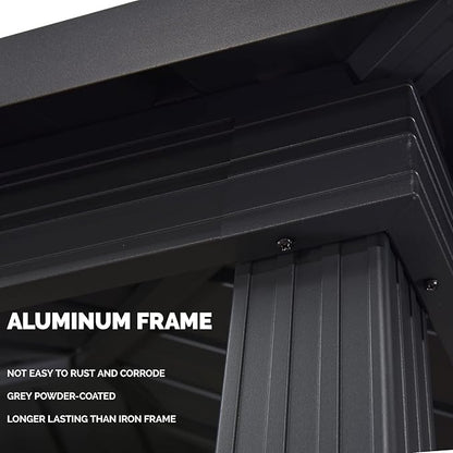 PURPLE LEAF 6.5' X 12' Hardtop Grill Gazebo for Patio Permanent Aluminum Barbeque Shelter with Ceiling Hook and Shelves Double Tiered Grey Outdoor BBQ Gazebo