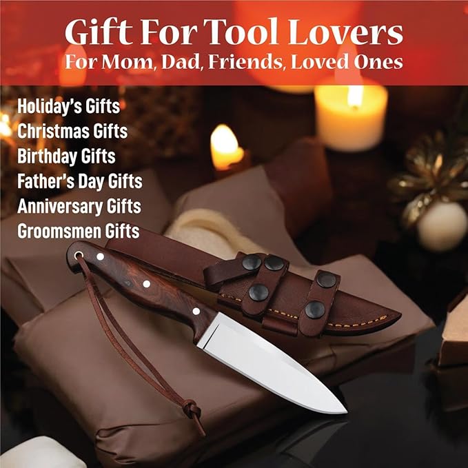 H & H BLADES Handmade D2 Steel Skinning Knife With Leather Sheath-10 Fixed Blade Hunting Knife Best For Bushcraft, Survival,Camping,Fishing and Outdoor Activities-Collector Hunter Men Gifts