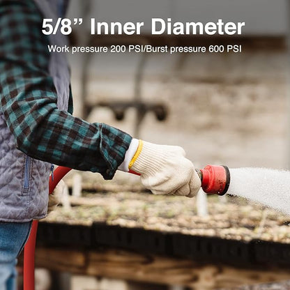 SPECILITE 5/8" Hot/Cold Short Leader Garden Water Hose 10 ft, -50℉-190℉, Flexible & Lightweight Rubber Pipes With 3/4" Brass Fittings for Yard, Outdoor, Farm, Red