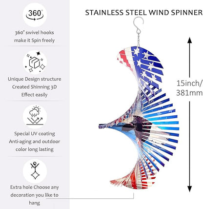 Wind Spinners Outdoor Creates a Soaring Eagle Effect, 3D American Flag Eagle Wind Spinner Hanging Independence Day/Memorial Day Decorations,Gifts for Men/Women,15in Garden Decor,Yard Art