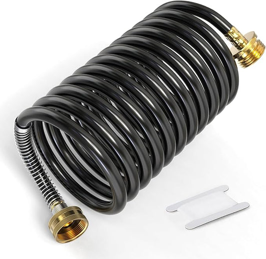 GASHER 10FT PU Recoil Garden Water Hose With 3/4" GHT Brass Fittings Retractable, Swivel Female For Boating, Pool & Spa, RV, Home And Garden