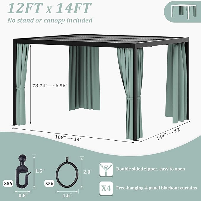 Gazebo Universal Replacement Privacy Curtain,12'×14' Gazebo Outdoor Waterproof Curtains, 4-Panels Sidewall Curtains with Double Zipper for Patio Canopy, Garden and Backyard (Curtain Only)
