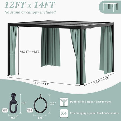 Gazebo Universal Replacement Privacy Curtain,12'×14' Gazebo Outdoor Waterproof Curtains, 4-Panels Sidewall Curtains with Double Zipper for Patio Canopy, Garden and Backyard (Curtain Only)