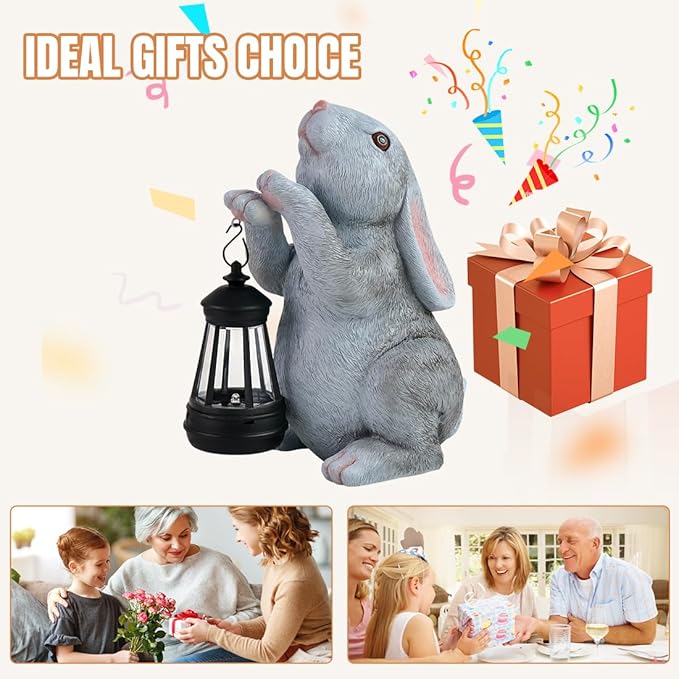 Solar Rabbit Garden Statues， Outdoor Bunny Figurines Decorations for Patio Yard Lawn Ornaments Christmas Housewarming Gift.