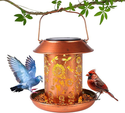 2pack Solar Bird Feeders Outdoors Hanging Metal Bird Feeder Chewproof Waterproof Dragonfly Lantern Decorative Garden, Patio, Landscape, Gifts for Women Birds Lovers