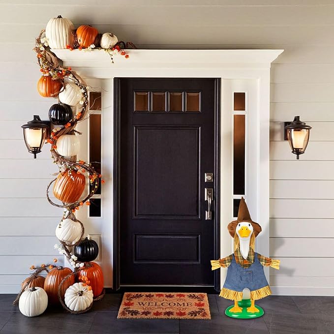 Fall Scarecrow Porch Goose Outfits for 23" Lawn Statue - Cute Hat & Clothes Set for Concrete/Plastic/Cement Goose, Seasonal Autumn Costume for Garden Yard Patio Decor