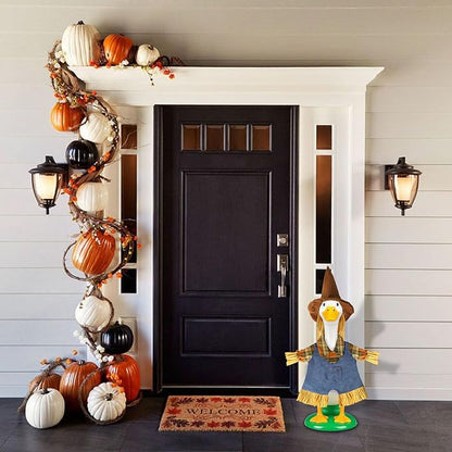Fall Scarecrow Porch Goose Outfits for 23" Lawn Statue - Cute Hat & Clothes Set for Concrete/Plastic/Cement Goose, Seasonal Autumn Costume for Garden Yard Patio Decor