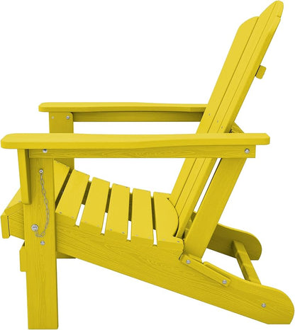 KINGYES Folding Adirondack Chair Set of 2, HDPE All-Weather Folding Adirondack Chair, Yellow