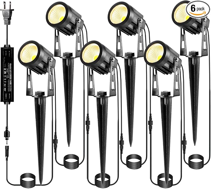 Outdoor LED Landscape Lighting 3W 12V Low Voltage Landscape Lights, 2700K 1800LM Landscape Lights with Transformer IP65 Waterproof, Landscape Spotlights for Garden Yard Lawn Decorative(6 Pack)