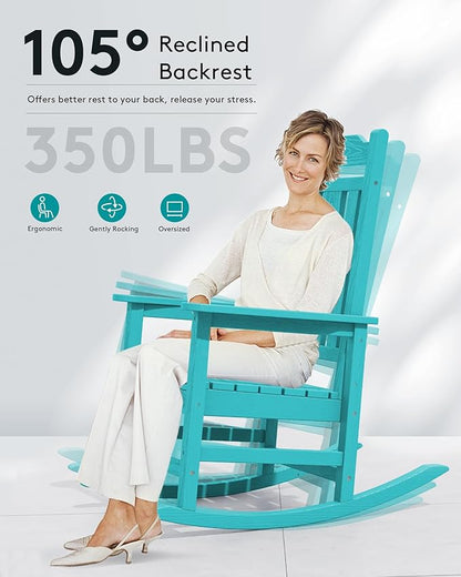 SERWALL Oversized Rocking Chair Set of 4 Outdoor, HDPE Outdoor Rocking Chair Set of 4, Aruba