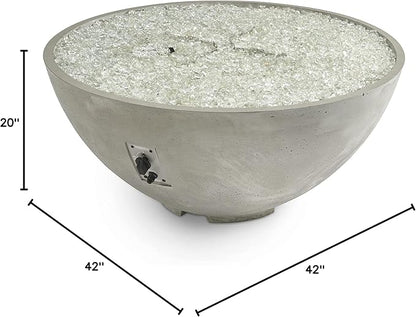 Outdoor GreatRoom Co Propane Fire Pit Table - Cove Gas Fire Pits for Outside Patio - 42 Inch Round Edge Bowl Concrete Firepit Fire Table, Glass Tabletop Cover, Tempered Clear Glass Gems, 105,000 BTU