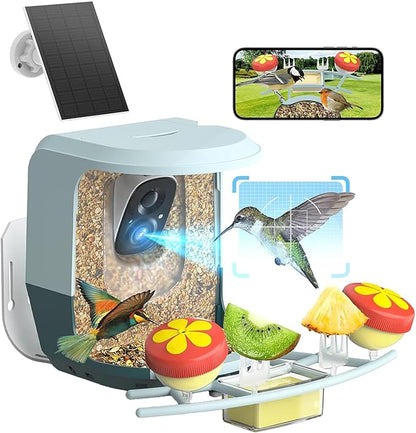 Smart Bird Feeder with Camera Solar Powered - 2K HD Live Video Camera AI Identify Birds, Visible Window Auto Capture& Motion Detection -Instant Arrival Alerts, Birds Lover Gifts