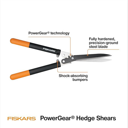 Fiskars PowerGear Hedge Shears - 23" Stainless Steel Blades - Plant Cutting Scissors with Sharp Precision-Ground Steel Blade