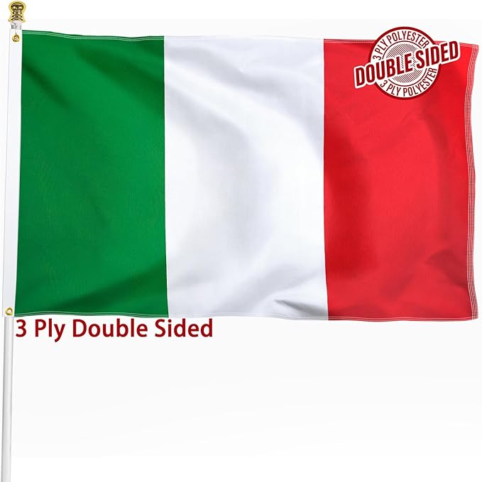 Italy Italian Flag 3x5 ft Outdoor, Double Sided 3 Ply Heavy Duty Italy National Country Flag, 100% Quality Polyester Italian Banner with Brass Grommets 4 Rows Stitches